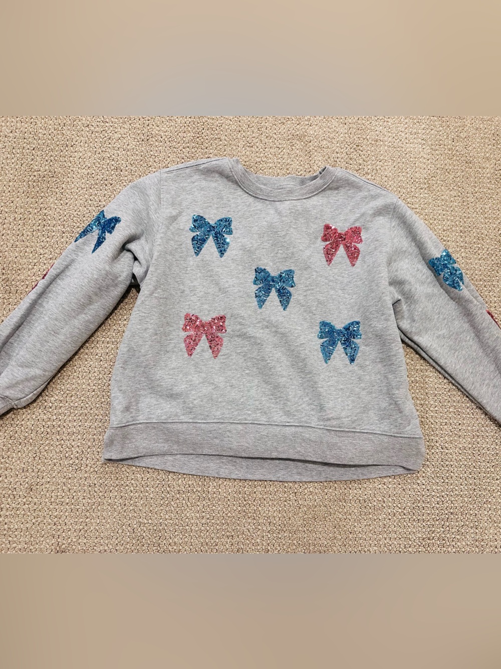 Girls' Gray Sweatshirt with Pink & Blue Sequin Bows
